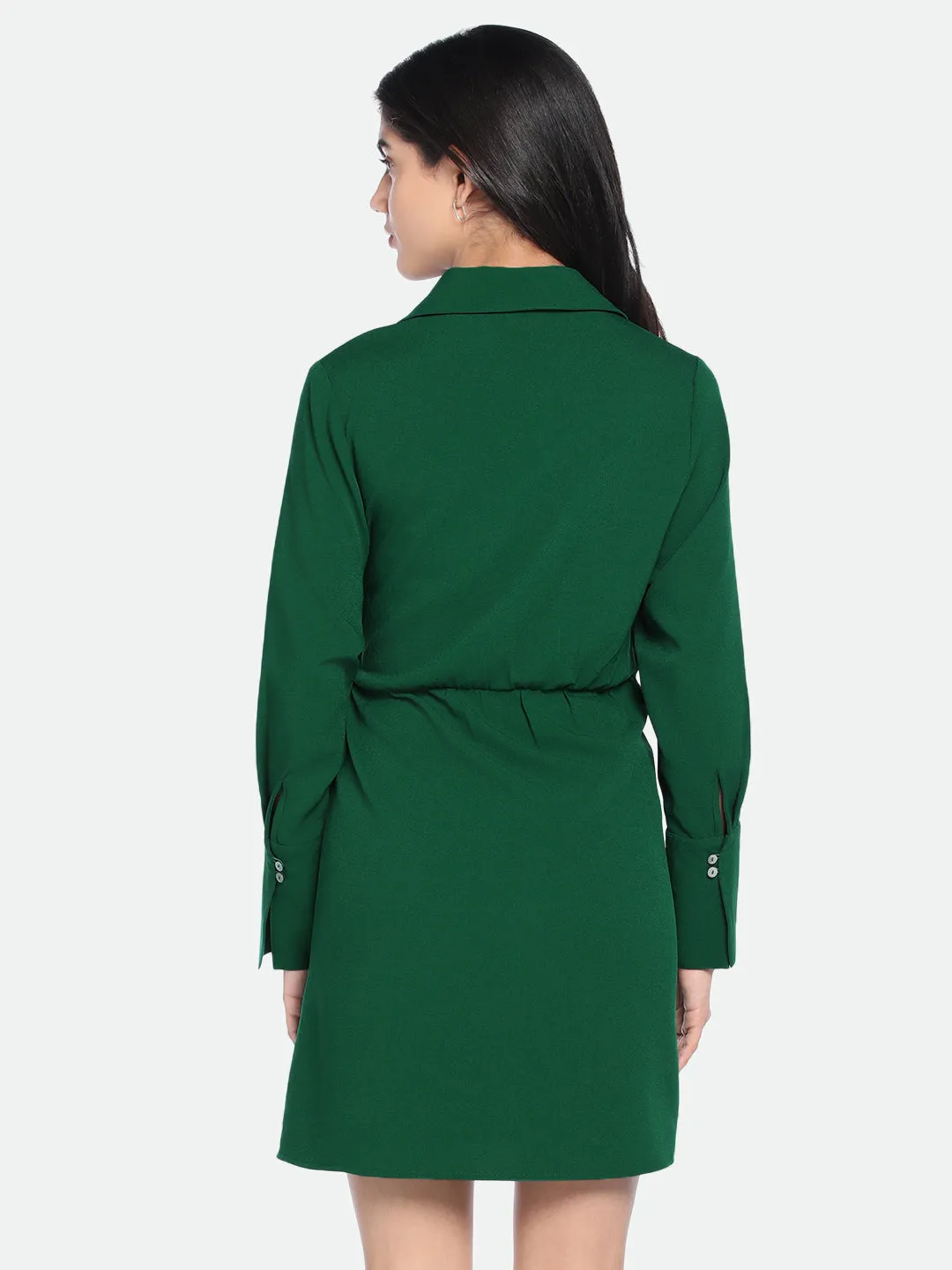 DL Woman V- Neck Regular Fit Solid Green Wrap Dress