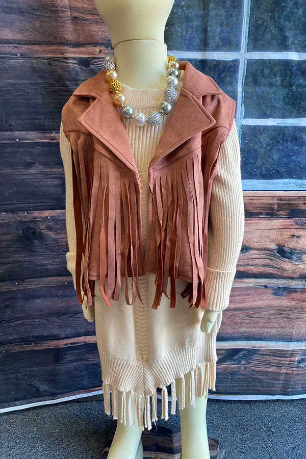 DLH2655 Mauve pink suede girls vest with tassels