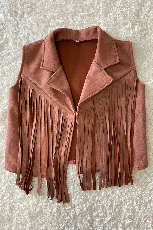 DLH2655 Mauve pink suede girls vest with tassels