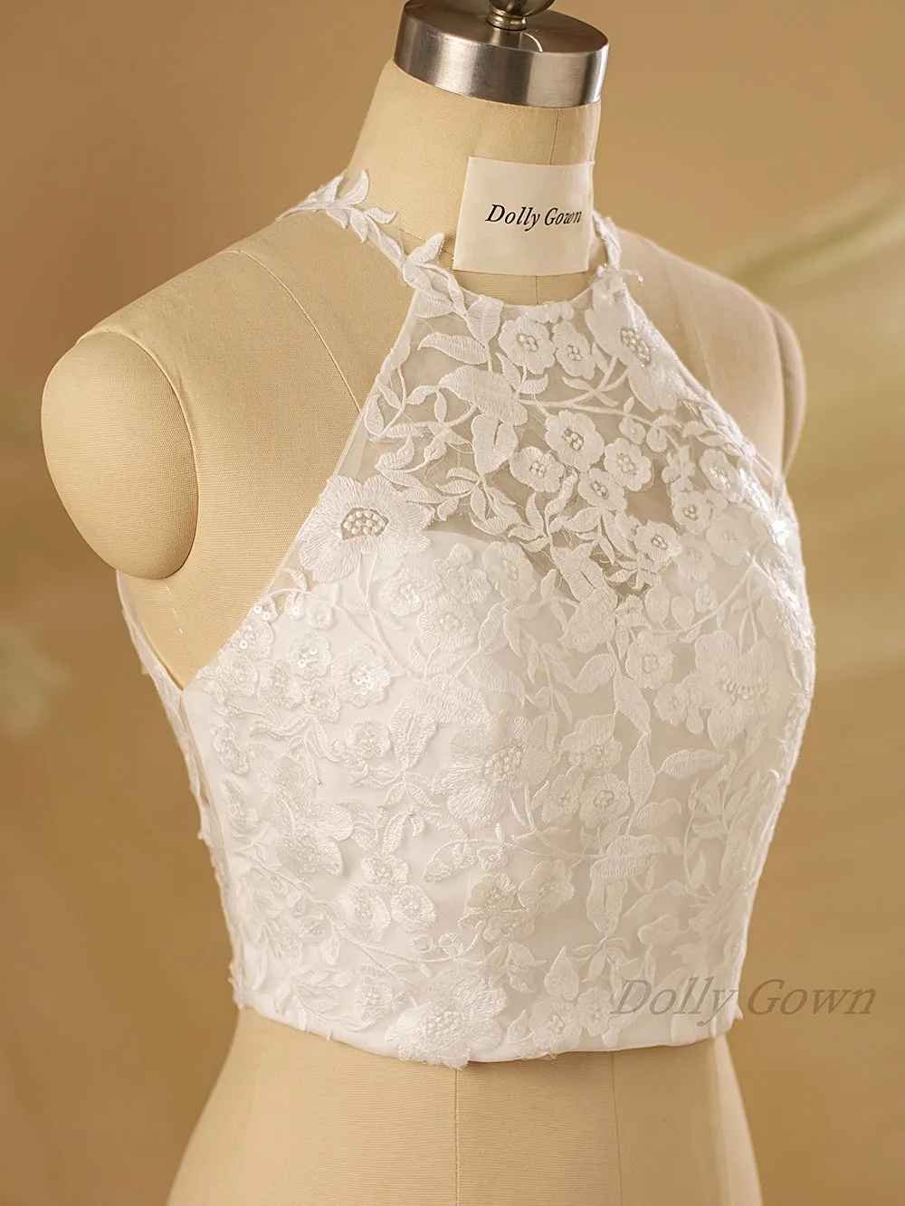 Dustine Halter Neck Floral Lace Bridal Top