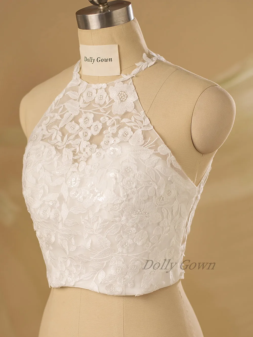 Dustine Halter Neck Floral Lace Bridal Top