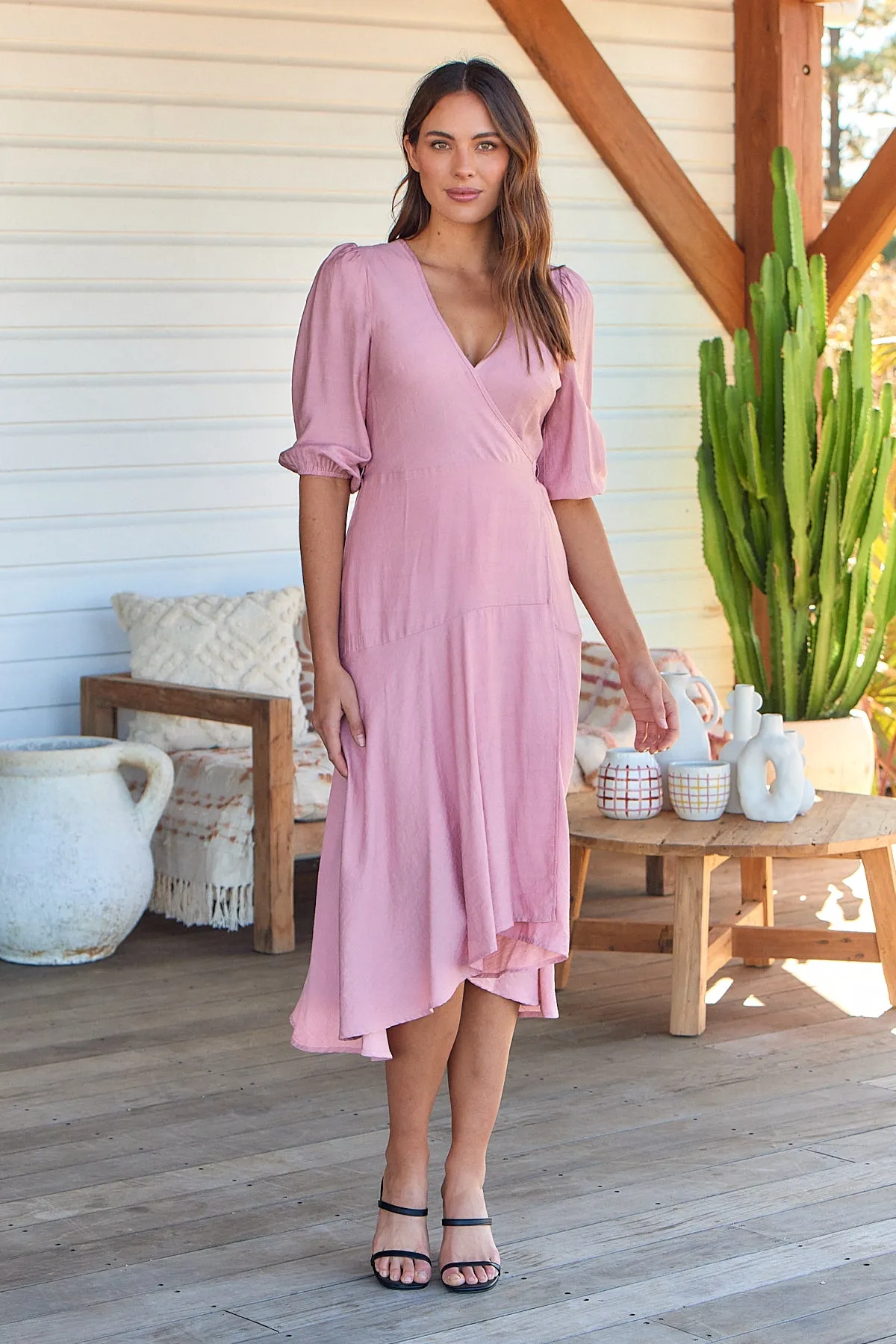 Elloise Pink Musk 3/4 Length Sleeve Wrap Maxi Dress