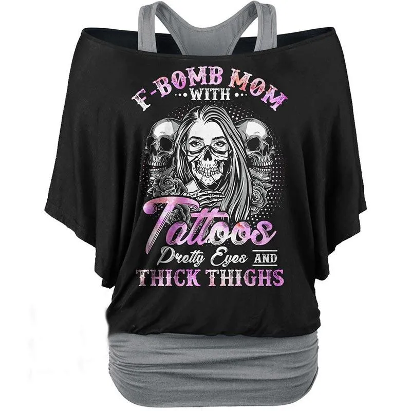 F-bomb Mom Tattoos 2 In 1 Shirt, Funny Design Sleeve Top For Women