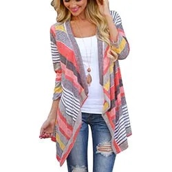 FashionSierra - Striped Print Boho Cardigan Outwear Knitted Casual Vintage Jacket Coat Tops Loose Sweater