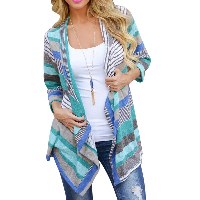 FashionSierra - Striped Print Boho Cardigan Outwear Knitted Casual Vintage Jacket Coat Tops Loose Sweater