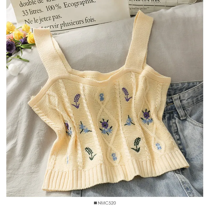 Floral Embroidered Vintage Tank Top