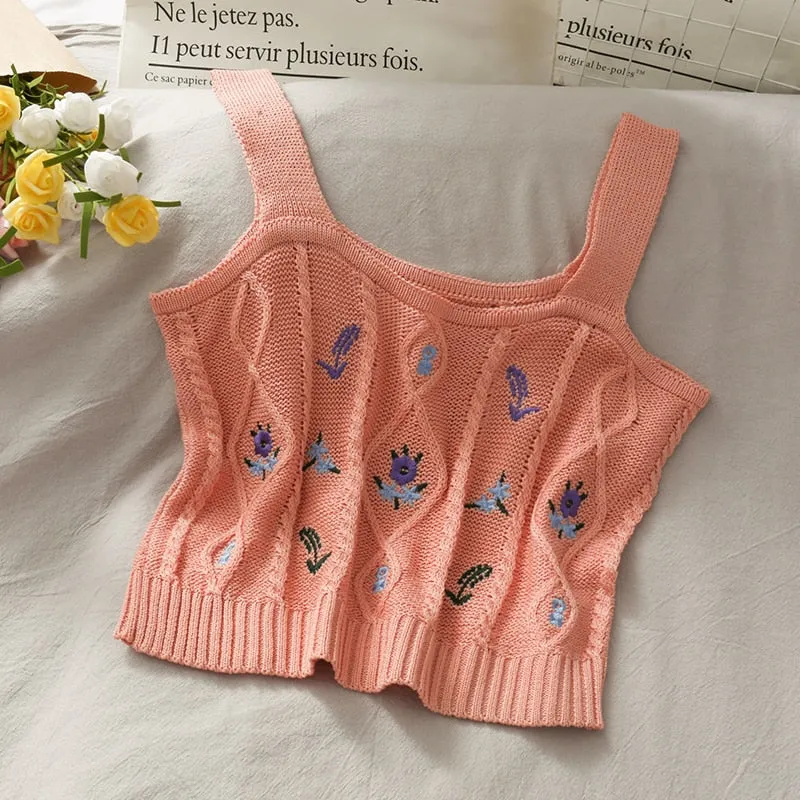 Floral Embroidered Vintage Tank Top