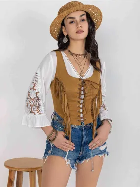 Fringed Lace Up Vest (3 colors)