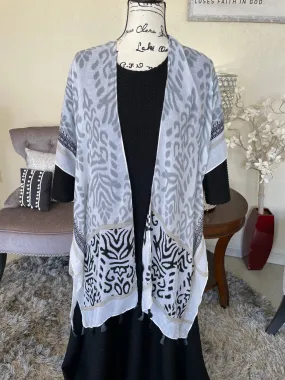 Fringed Neutral Open Kimono (OS)