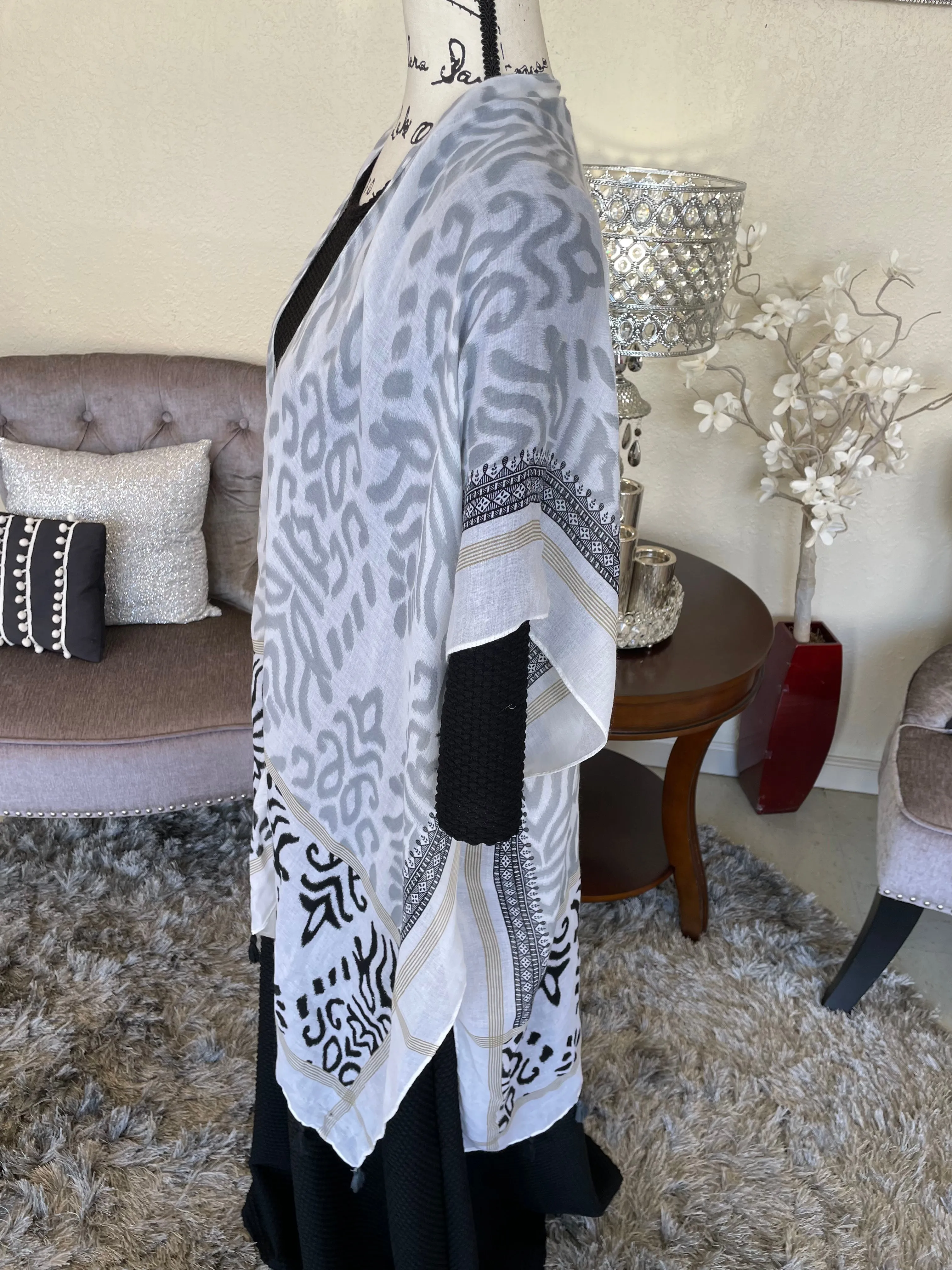 Fringed Neutral Open Kimono (OS)