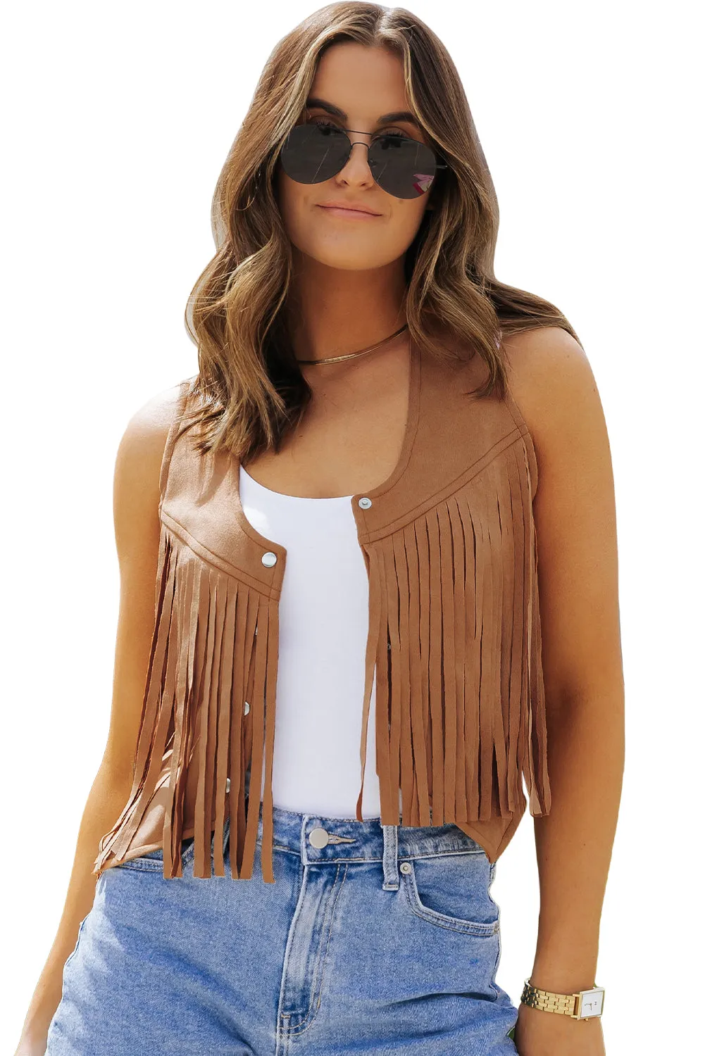 Fringed Snap Suedette Vest