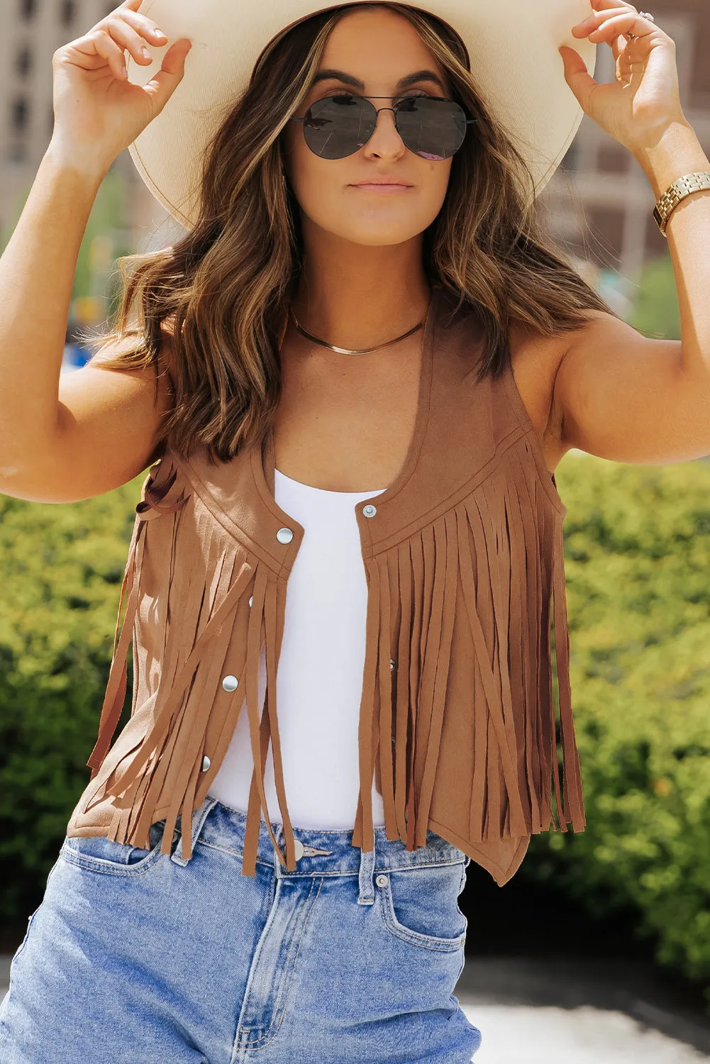 Fringed Snap Suedette Vest