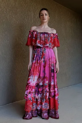 Fuchsia Off The Shoulder Maxi Dress