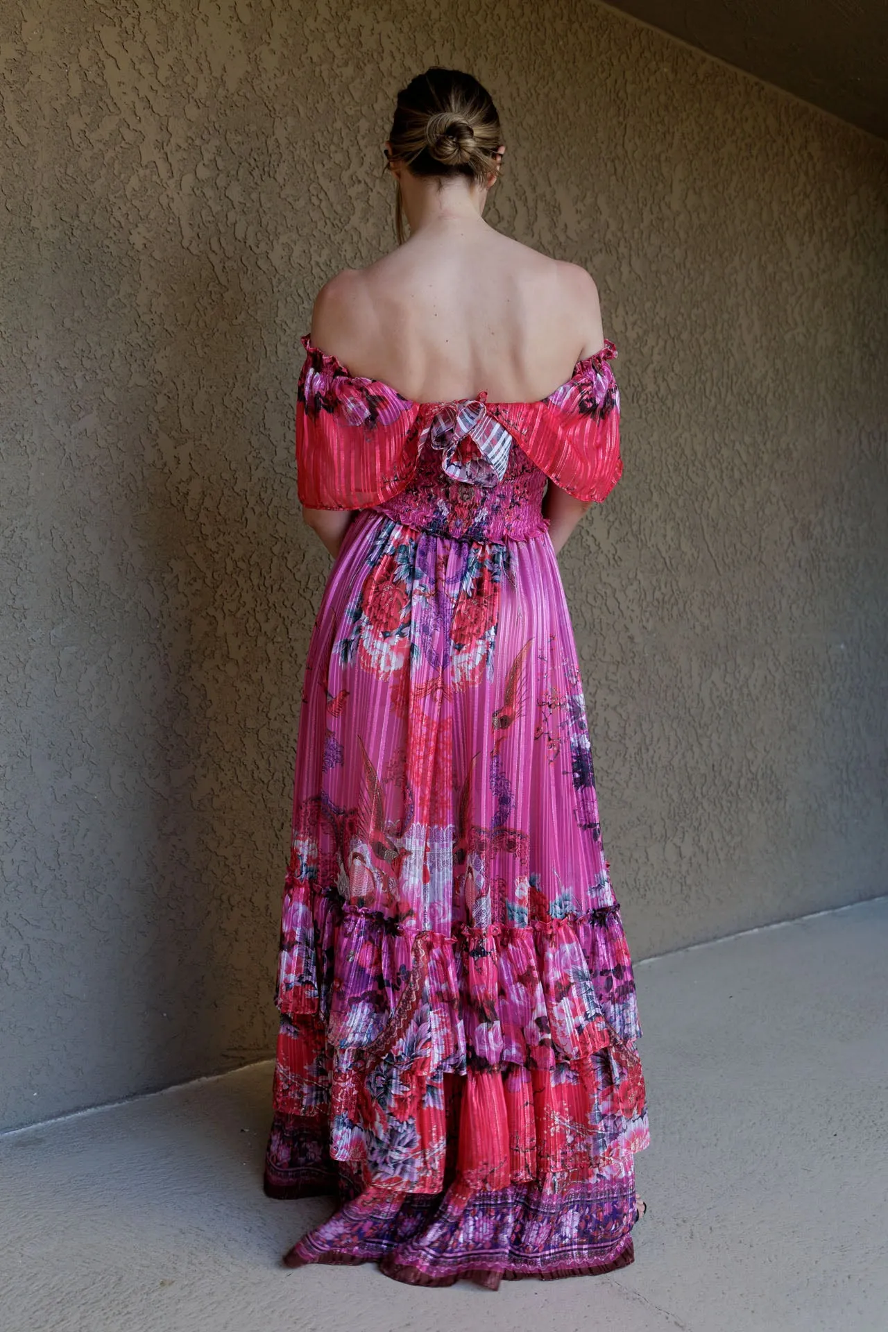 Fuchsia Off The Shoulder Maxi Dress