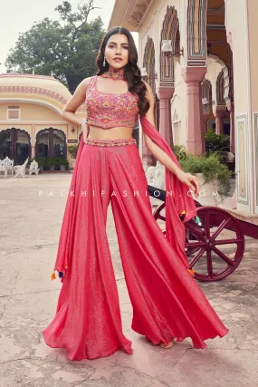 Gajri Crop Top Palazzo Outfit with Embroidery and Handwork - Palkhi Fashion