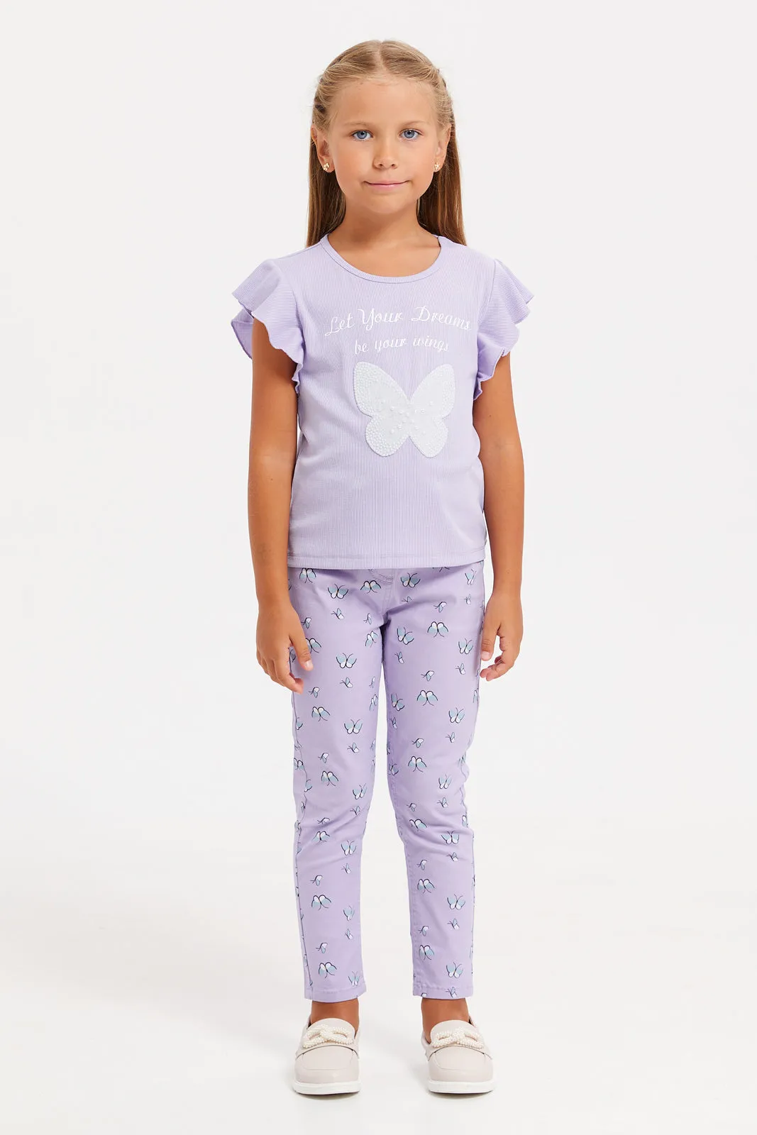 Girls Lilac Embroidered T-Shirt