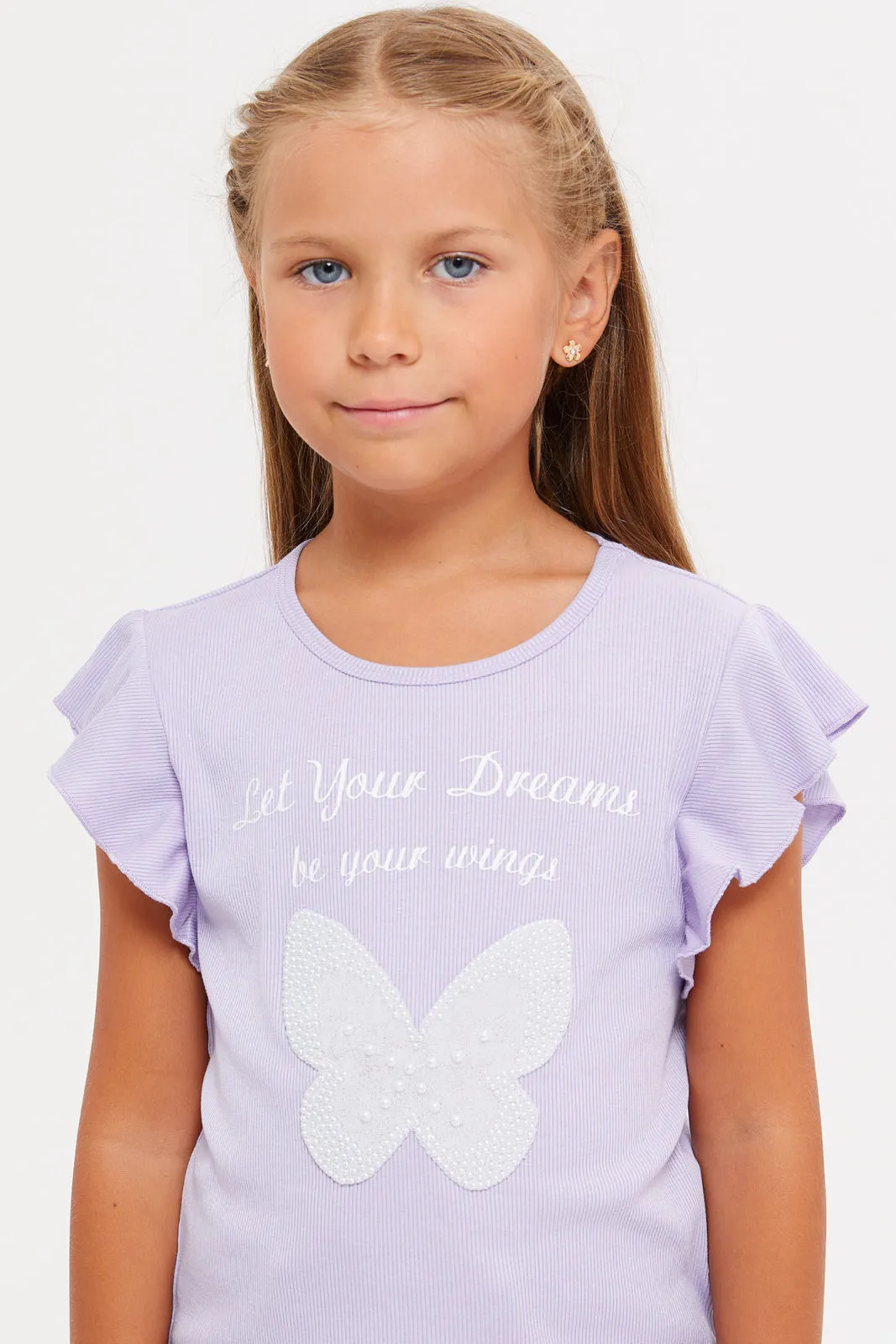 Girls Lilac Embroidered T-Shirt