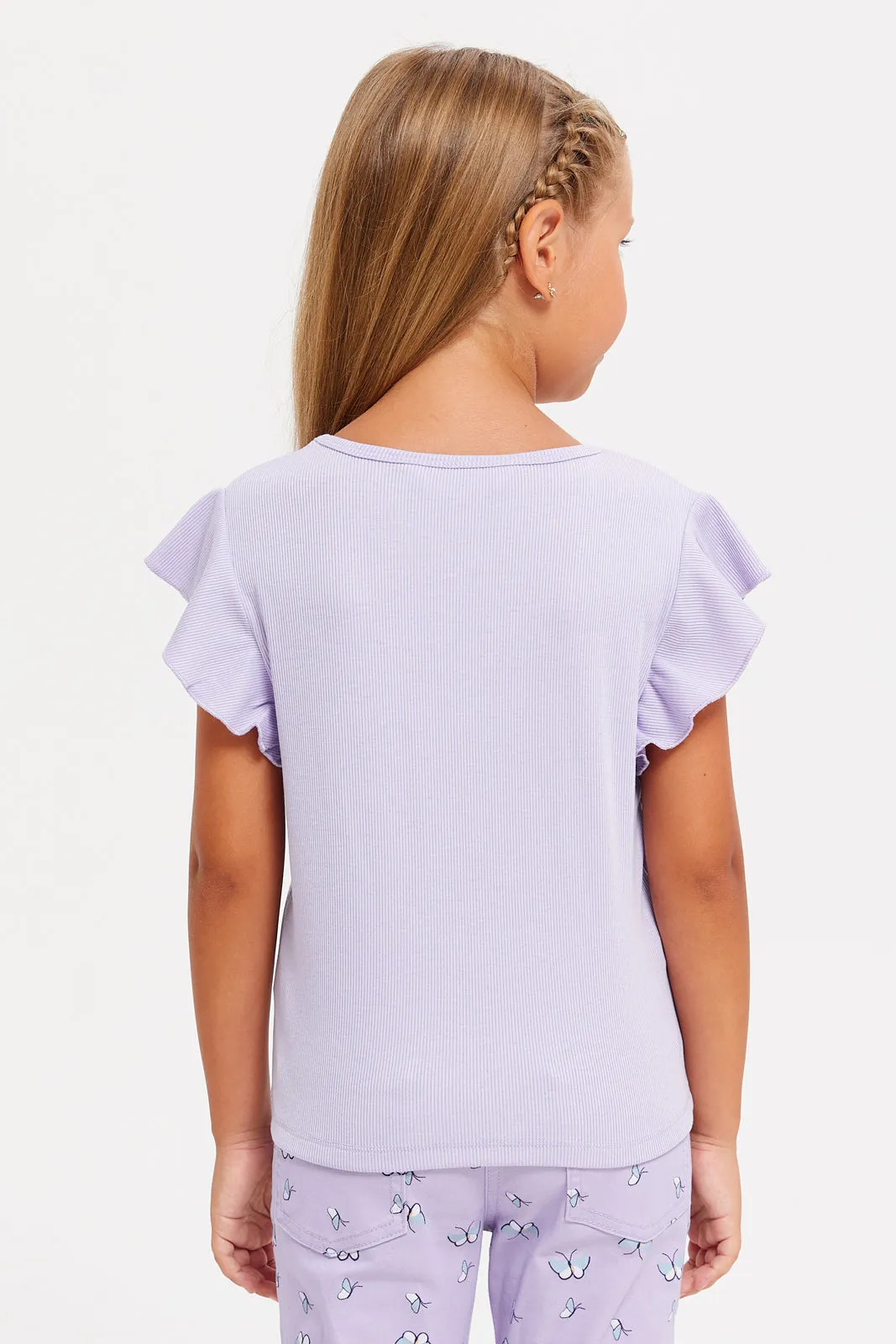 Girls Lilac Embroidered T-Shirt