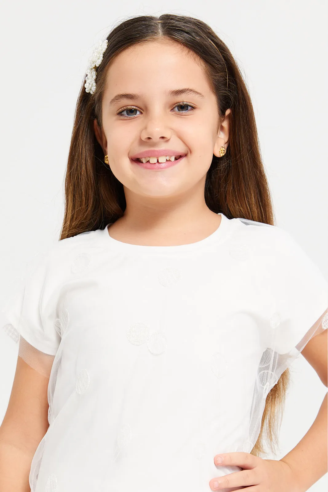 Girls White Embroidered Top