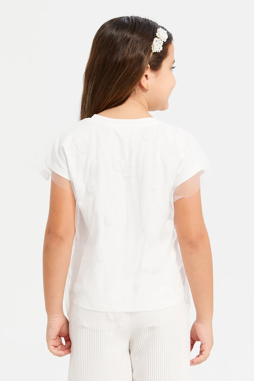 Girls White Embroidered Top