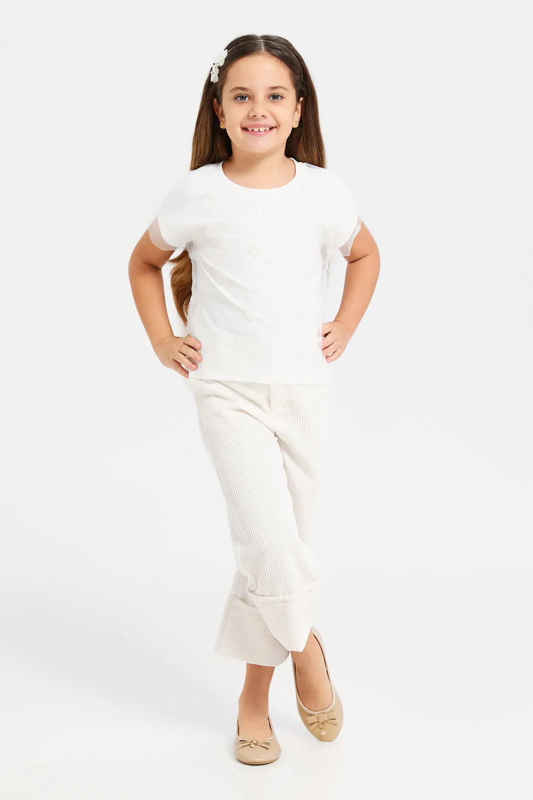 Girls White Embroidered Top