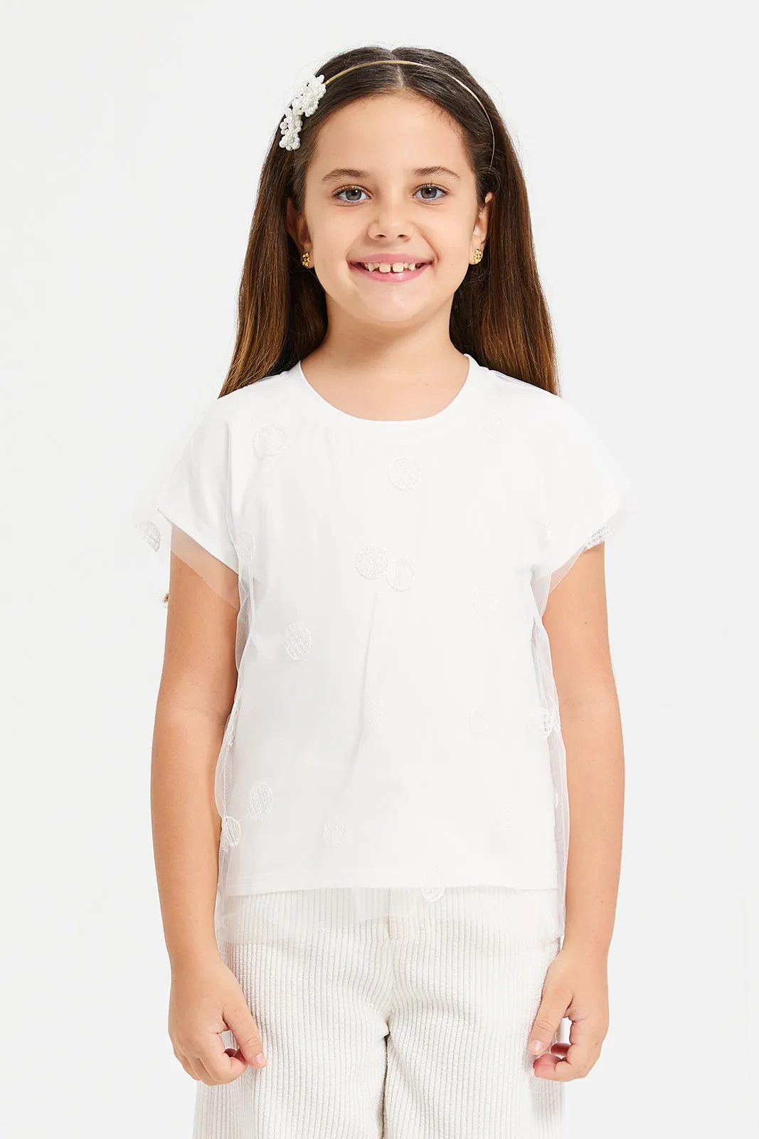 Girls White Embroidered Top