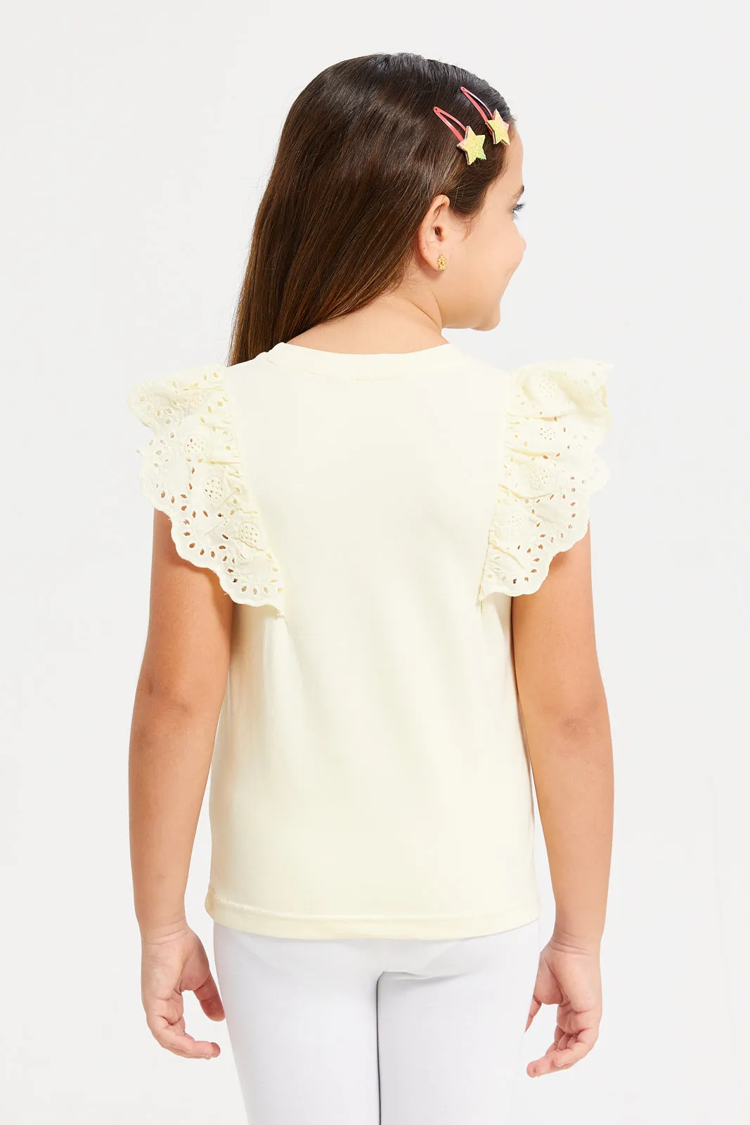 Girls Yellow Embroidered Frill Top