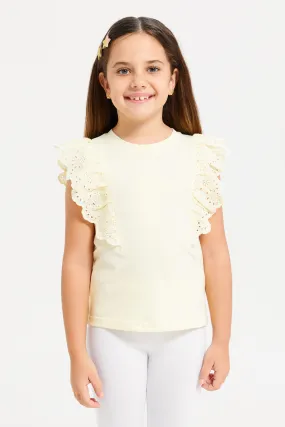 Girls Yellow Embroidered Frill Top