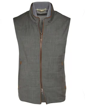 Grey Double Zip Wool Vest with Suede Trim