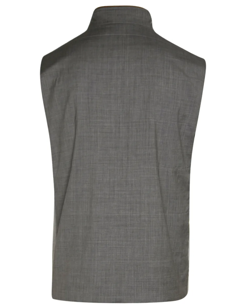 Grey Double Zip Wool Vest with Suede Trim