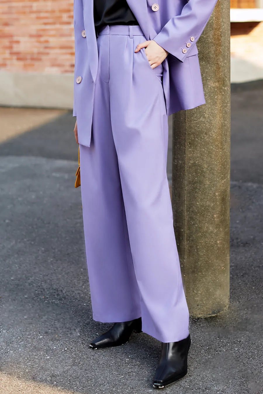 High-waist straight-barrel broad-legged trousers