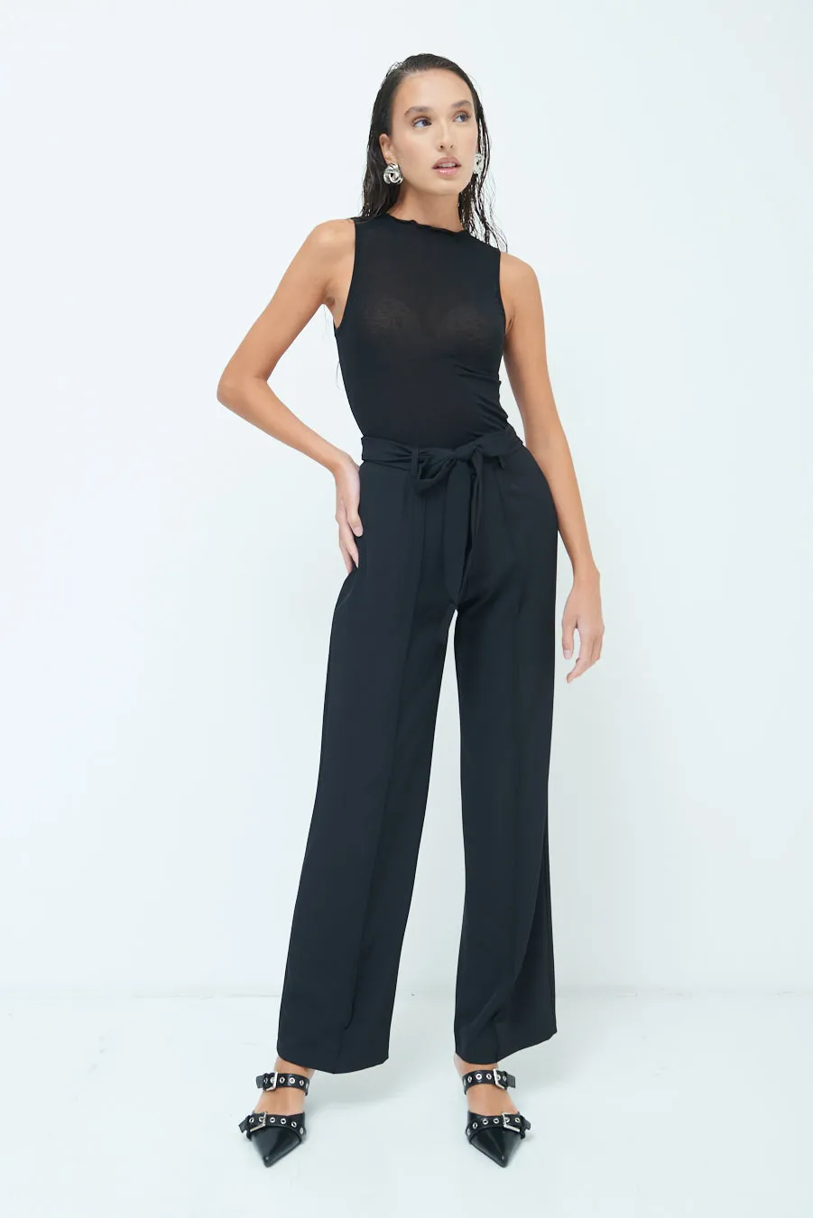 High-waist tie-belt trousers wholesale