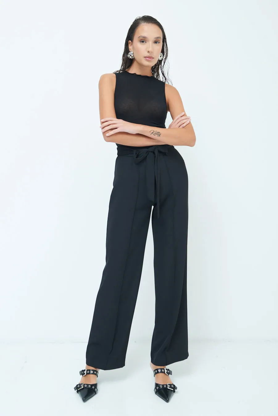 High-waist tie-belt trousers wholesale