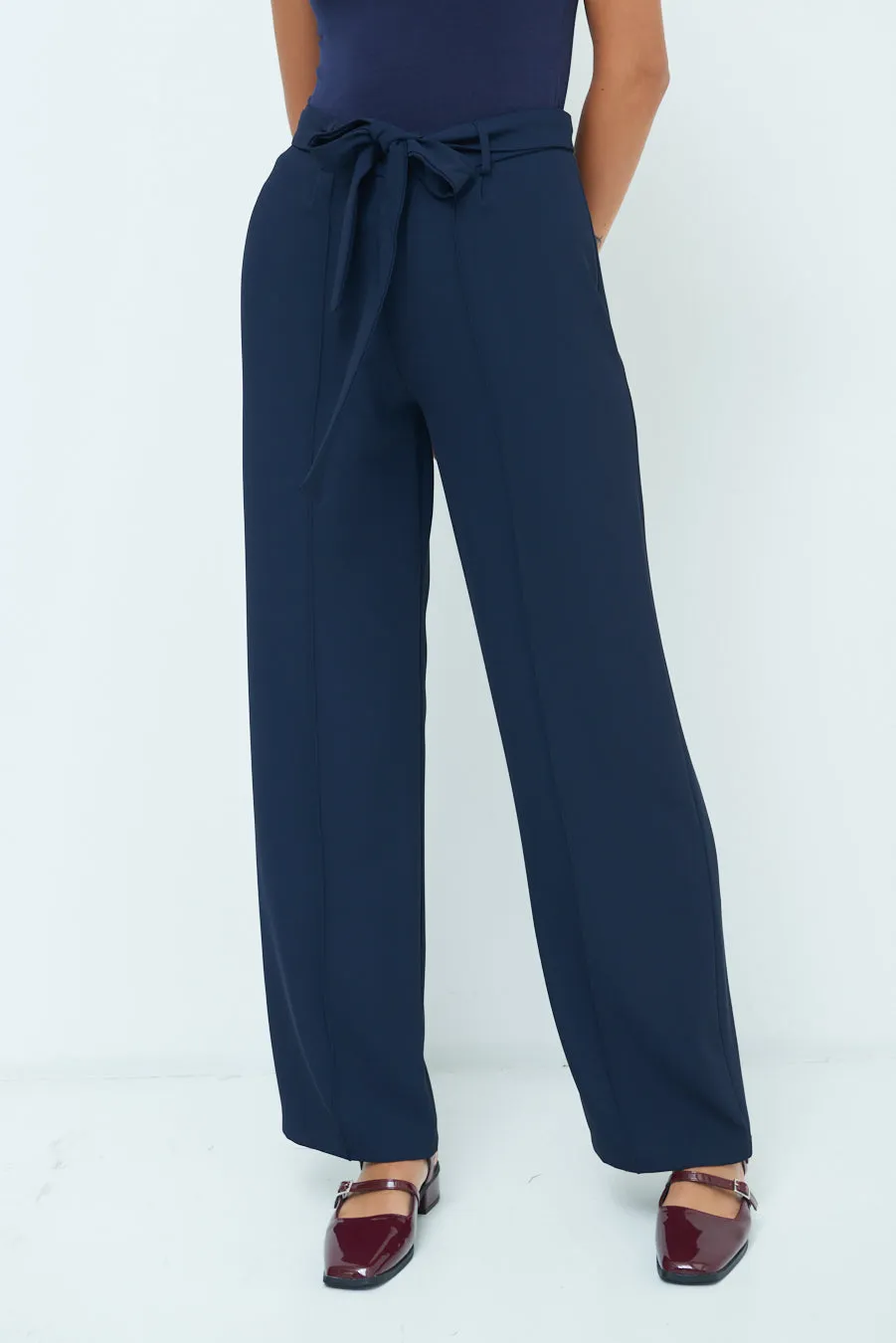 High-waist tie-belt trousers wholesale