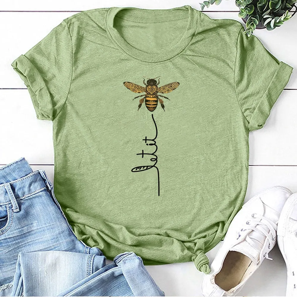 Hillbilly Women Bee Kind T-shirt Aesthetics Graphic Short Sleeve Cotton Polyester T Shirts Female Camisetas Verano Mujer 2020