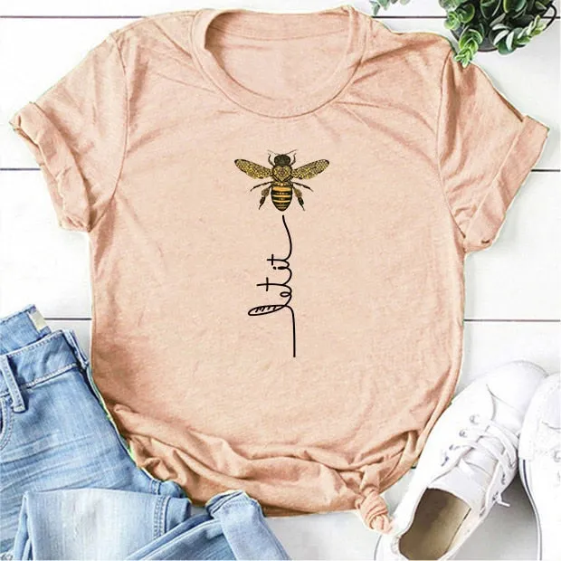 Hillbilly Women Bee Kind T-shirt Aesthetics Graphic Short Sleeve Cotton Polyester T Shirts Female Camisetas Verano Mujer 2020