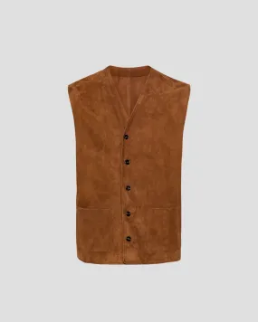 JEFF PE V-neck leather waistcoat - Cognac