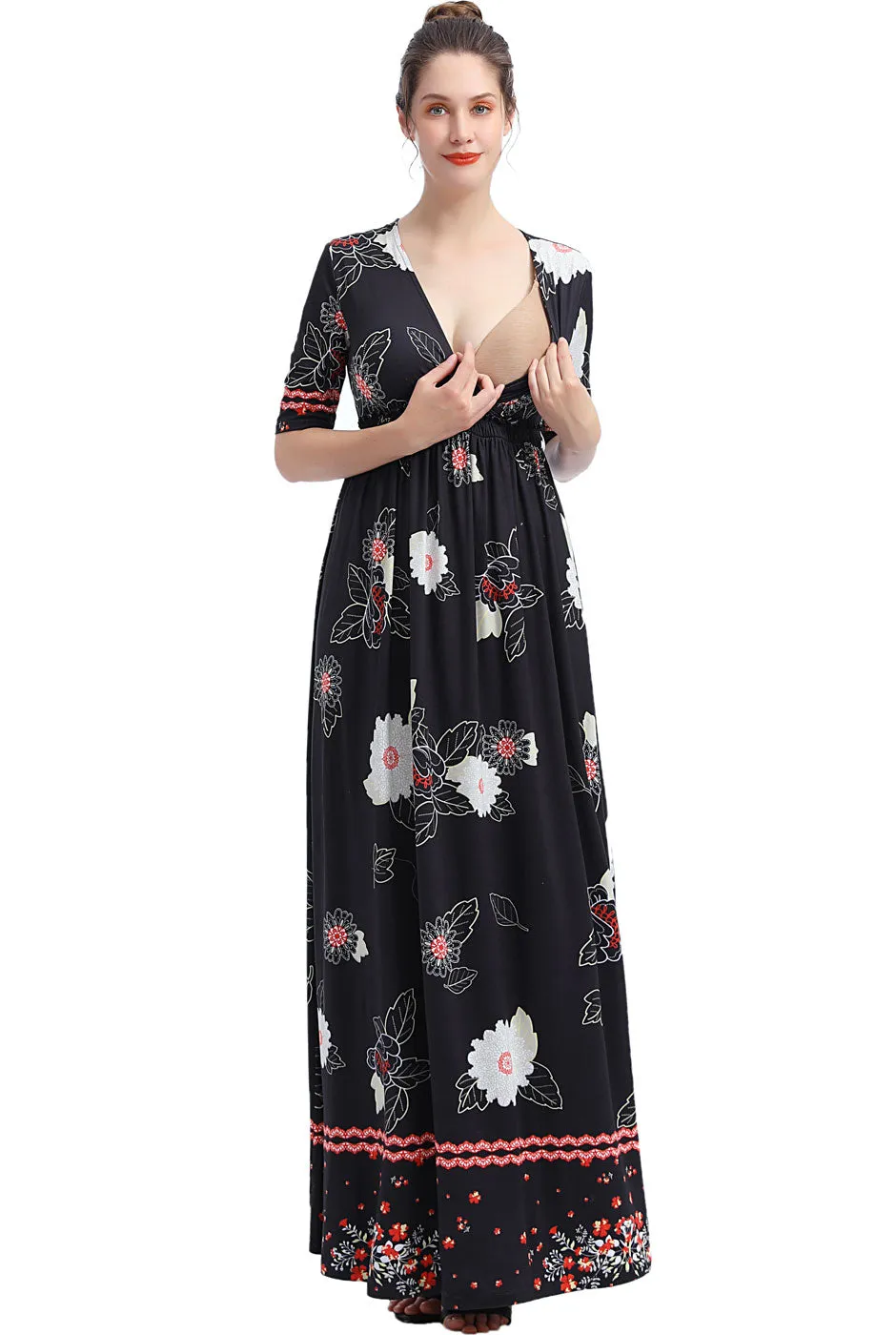 Kimi   Kai Maternity "Eira" V-Neck Maxi Nursing Dress