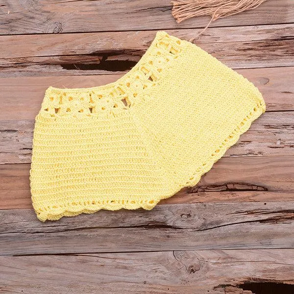 Knitted Crochet Beaded Crop Top & Bottom