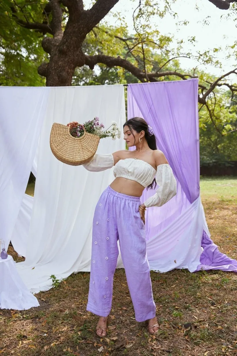 Lavender Ash Co-ords In Linen With Detachable Sleeves