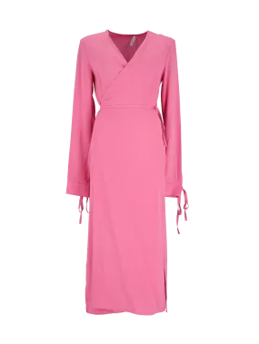 long-sleeve wrap midi dress