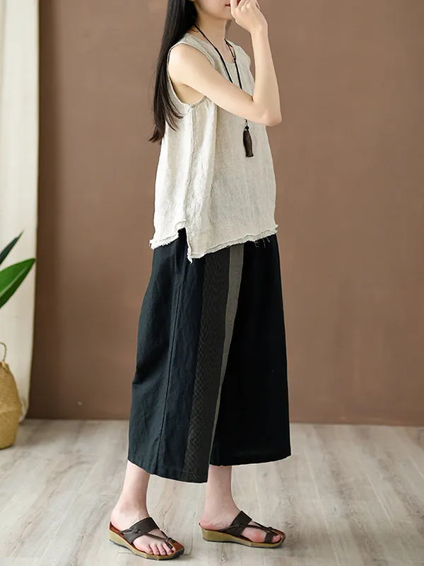 Loose Sleeveless Fringed Solid Color Round-Neck Vest Top