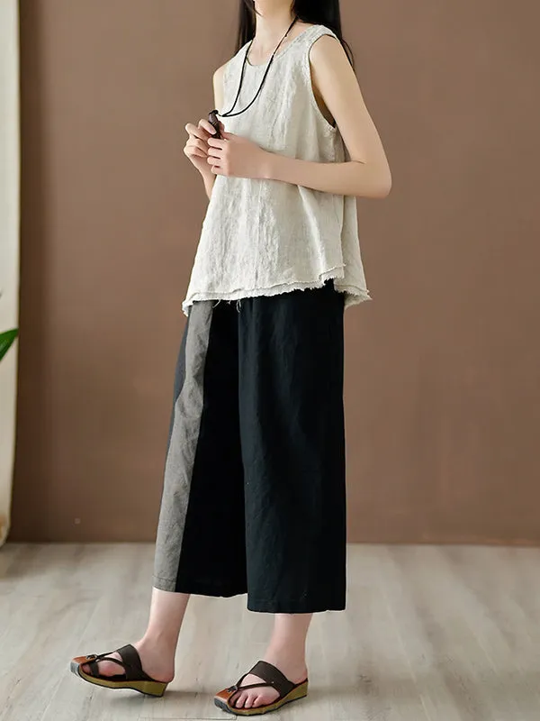 Loose Sleeveless Fringed Solid Color Round-Neck Vest Top