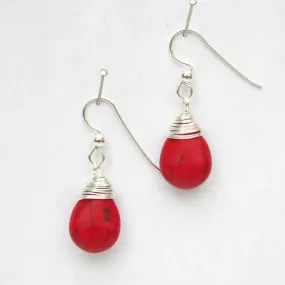 Magnesite Teardrop Earrings with Wire-Wrapped Tops