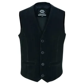 Mens Buttoned Classic Black Soft Suede Leather Waistcoat Vest