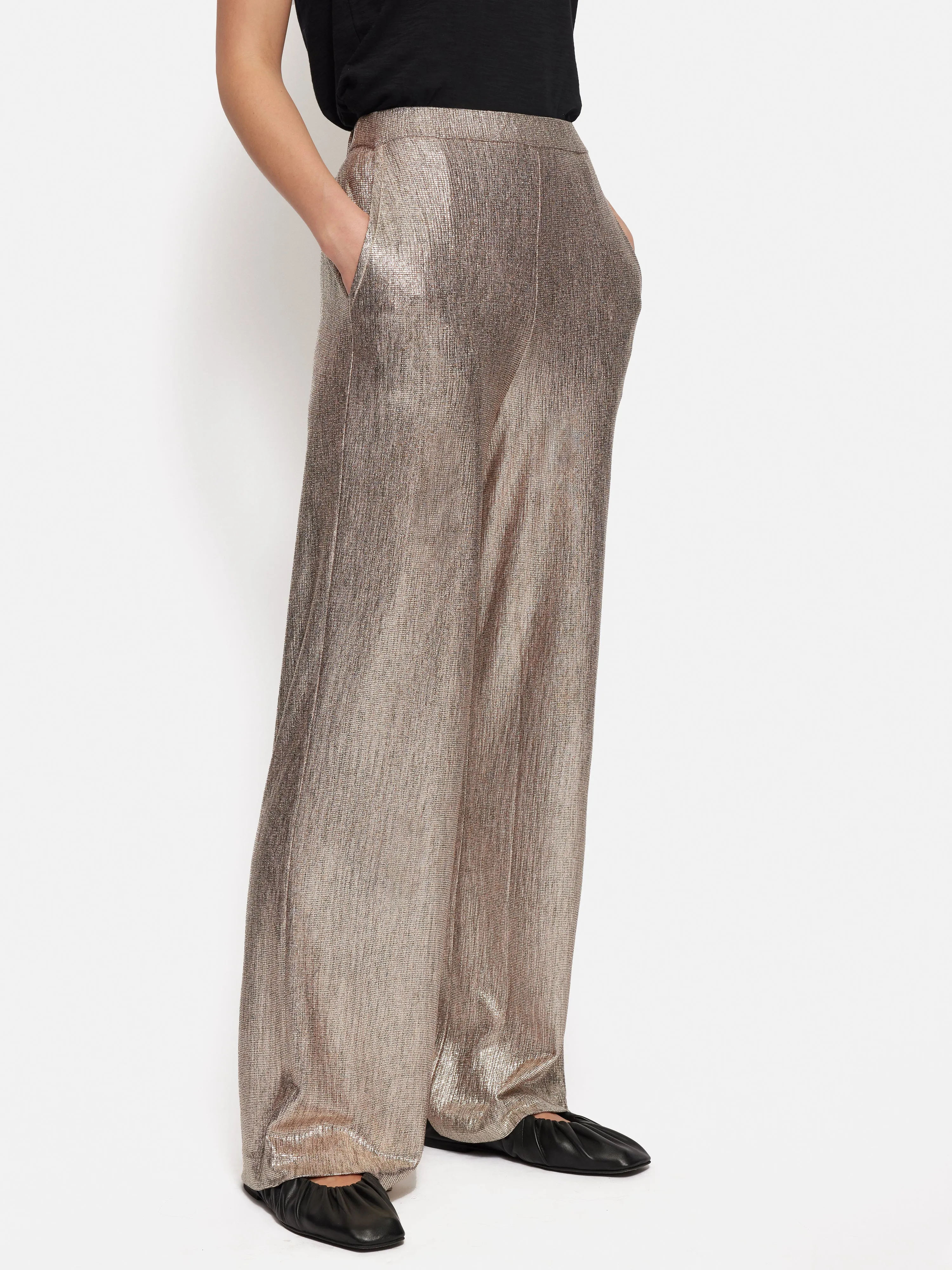 Metallic Flowing Trousers | Gold