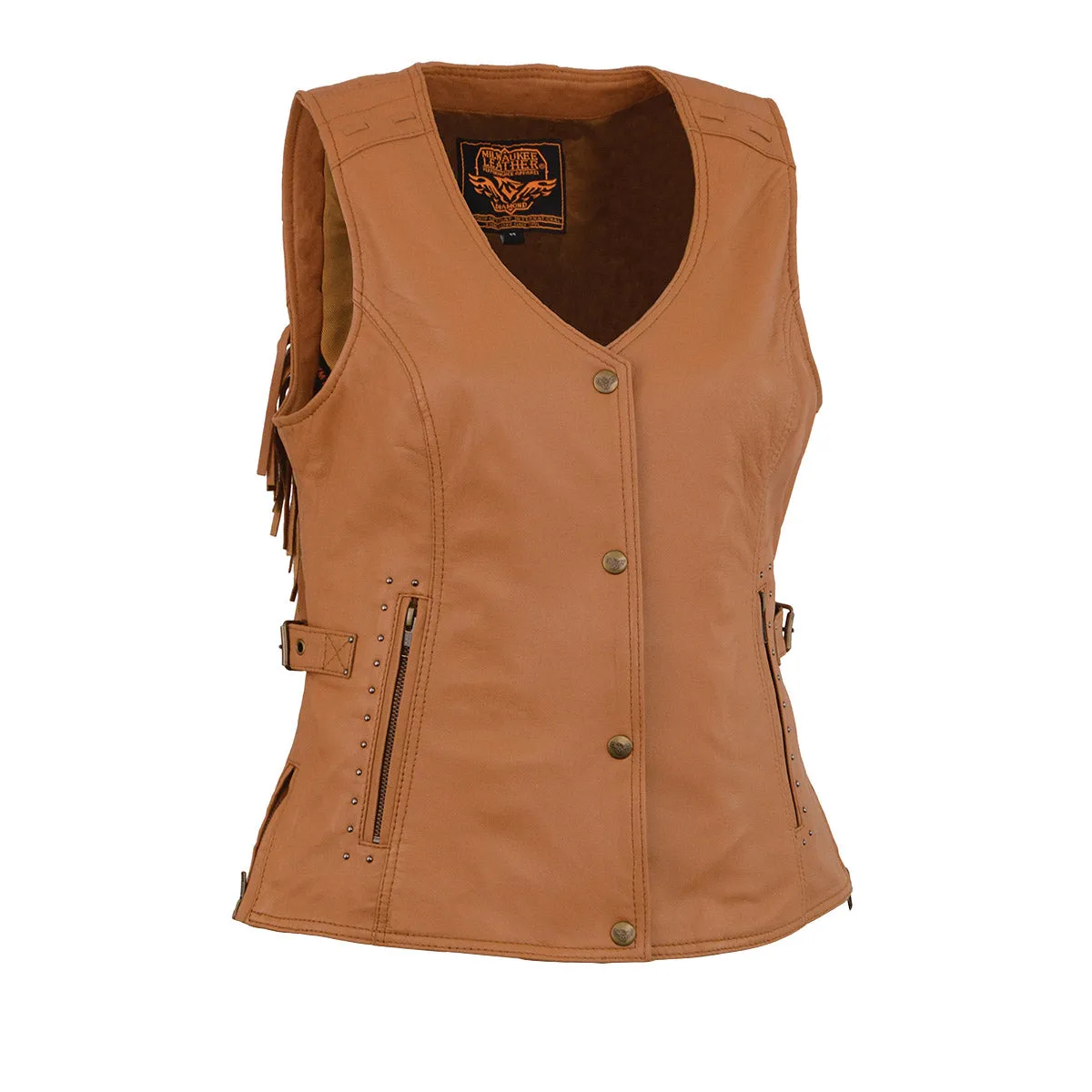 Milwaukee Leather MLL4566 Ladies Fringed Leather Saddle Snap Front Vest