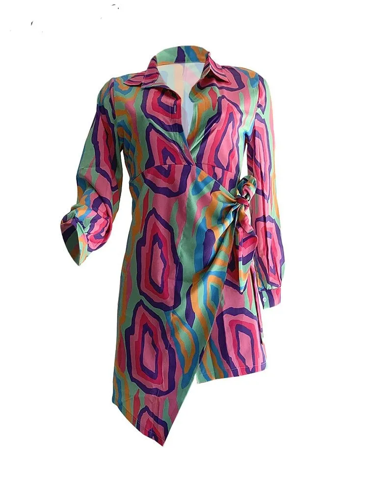 Multi Color  Party Mini Wrap Dress