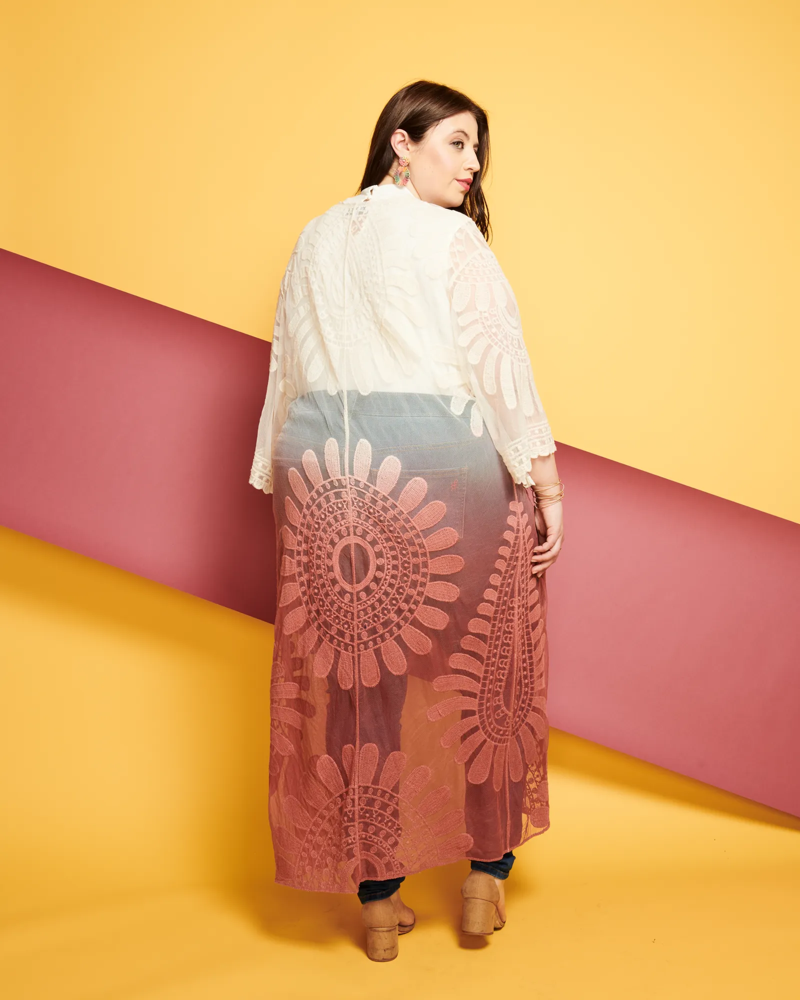 Ombre Sheer Kimono  | White / Magenta