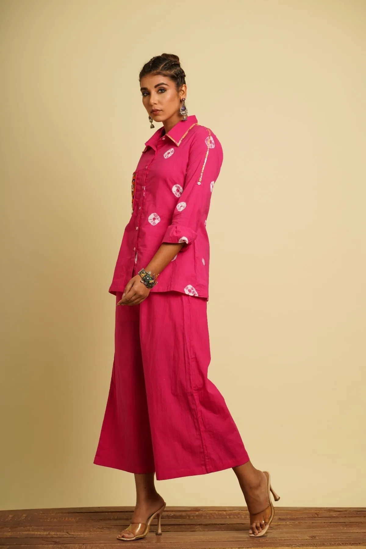 Pink Embroidered Cotton Shirt